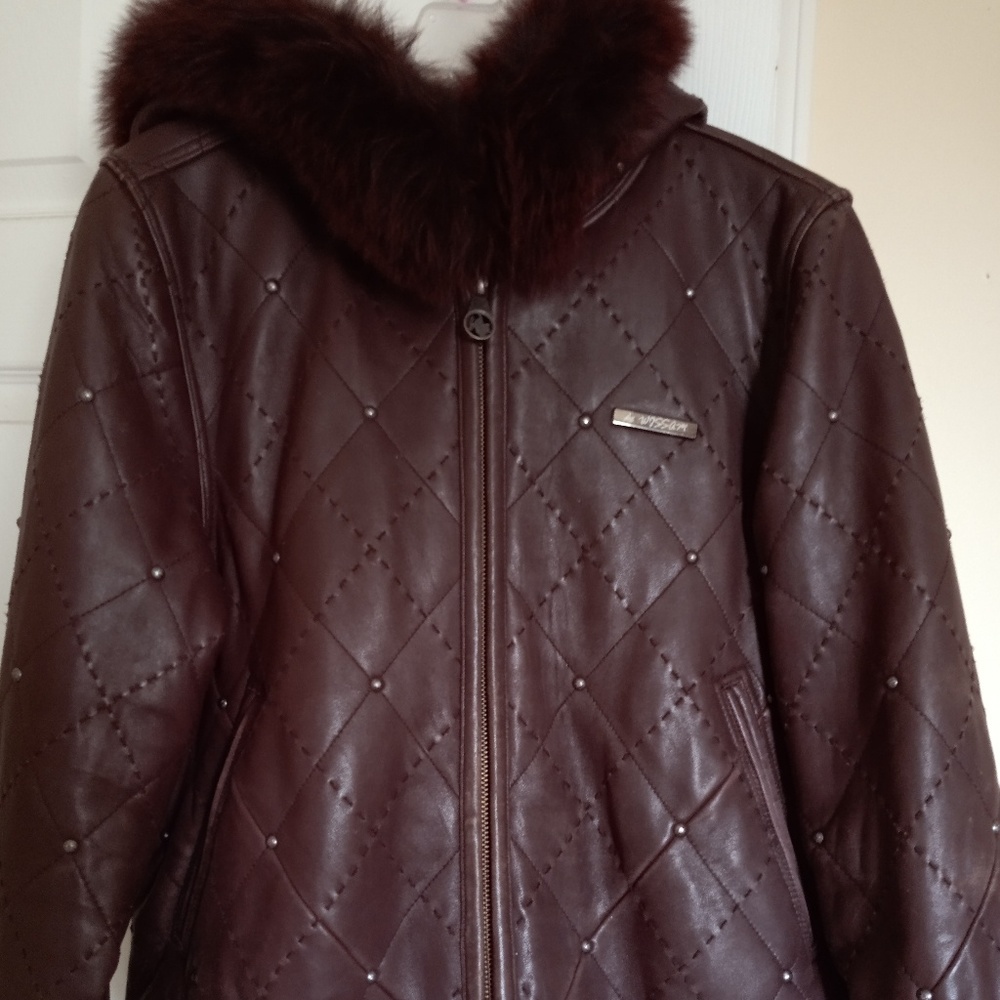HOST PICK AL Wissam Burgundy Leather MINK Coat